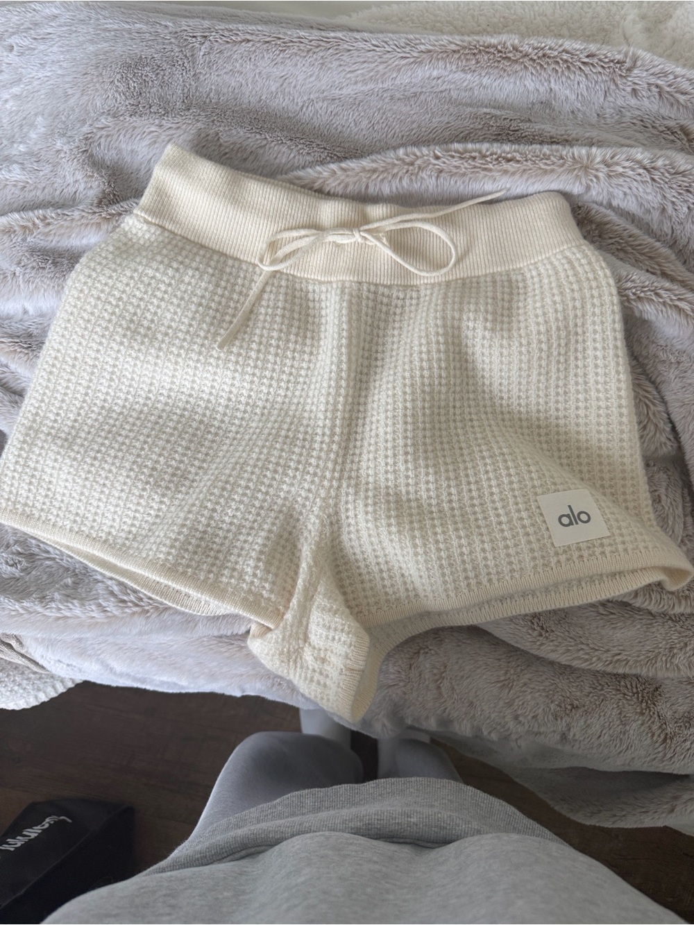 ALO Yoga Cashmere Cream Waffle-Knit Shorts